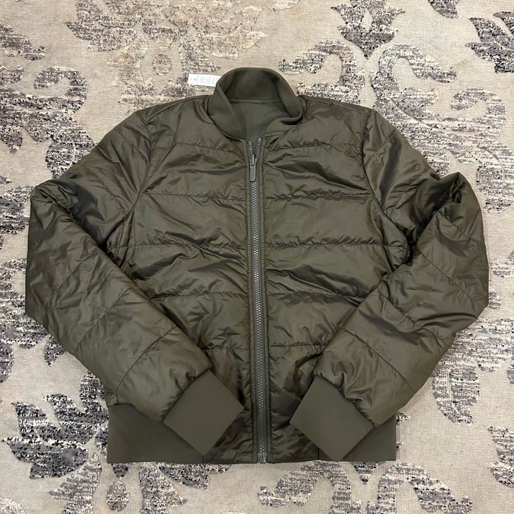 LULULEMON Reversible Quilted Non Stop Bomber Jacket, Olive Green, Size 0